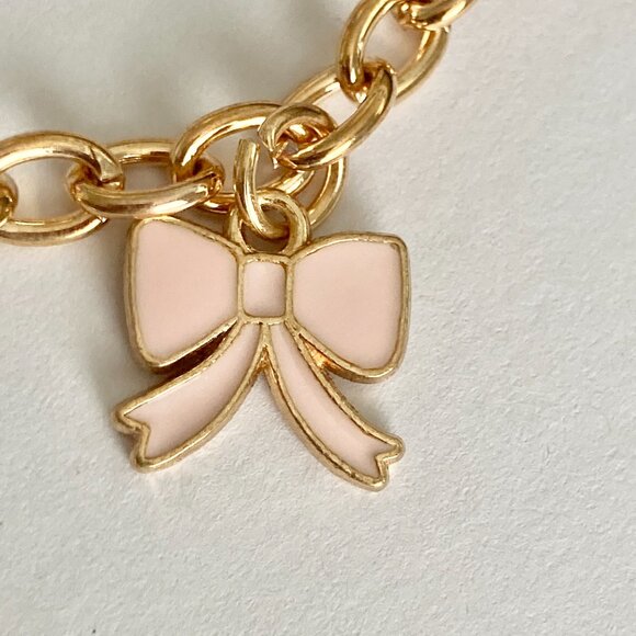 Disney Aristocats Marie Cat Charm Bracelet Heart Bow Signed 7-8" White Gold Tone - Picture 7 of 10